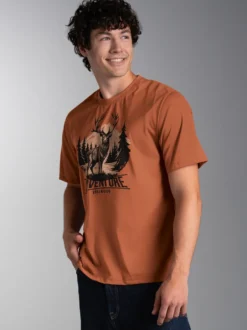 T-Shirt mit abenteuerlichen Hirsch Motiv Zimt