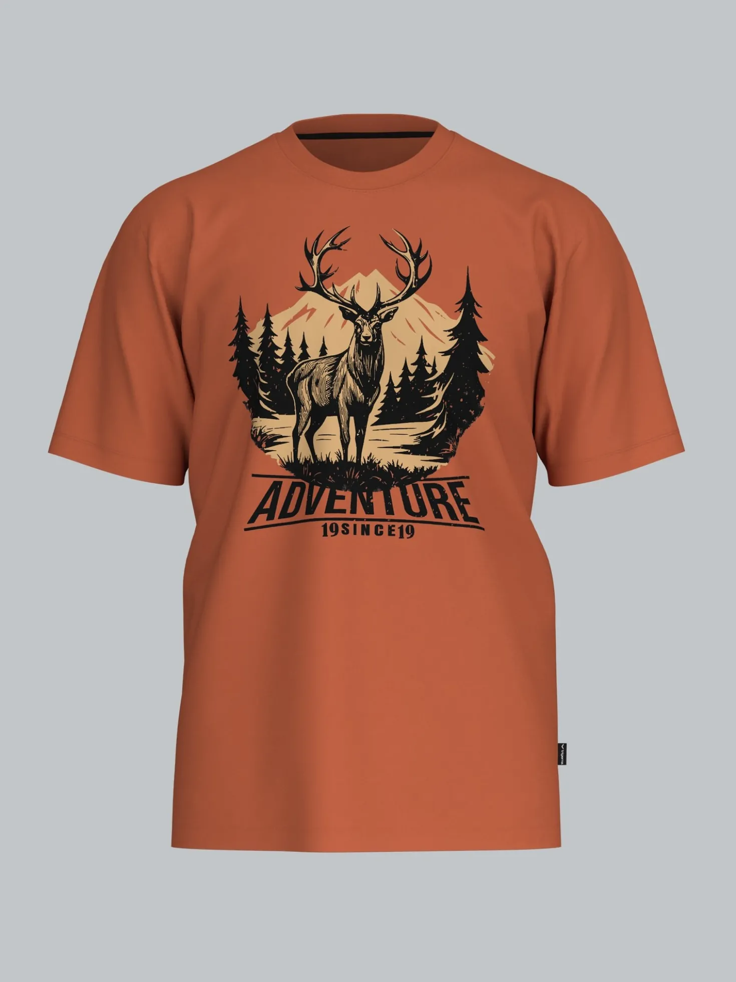 T-Shirt mit abenteuerlichen Hirsch Motiv Zimt