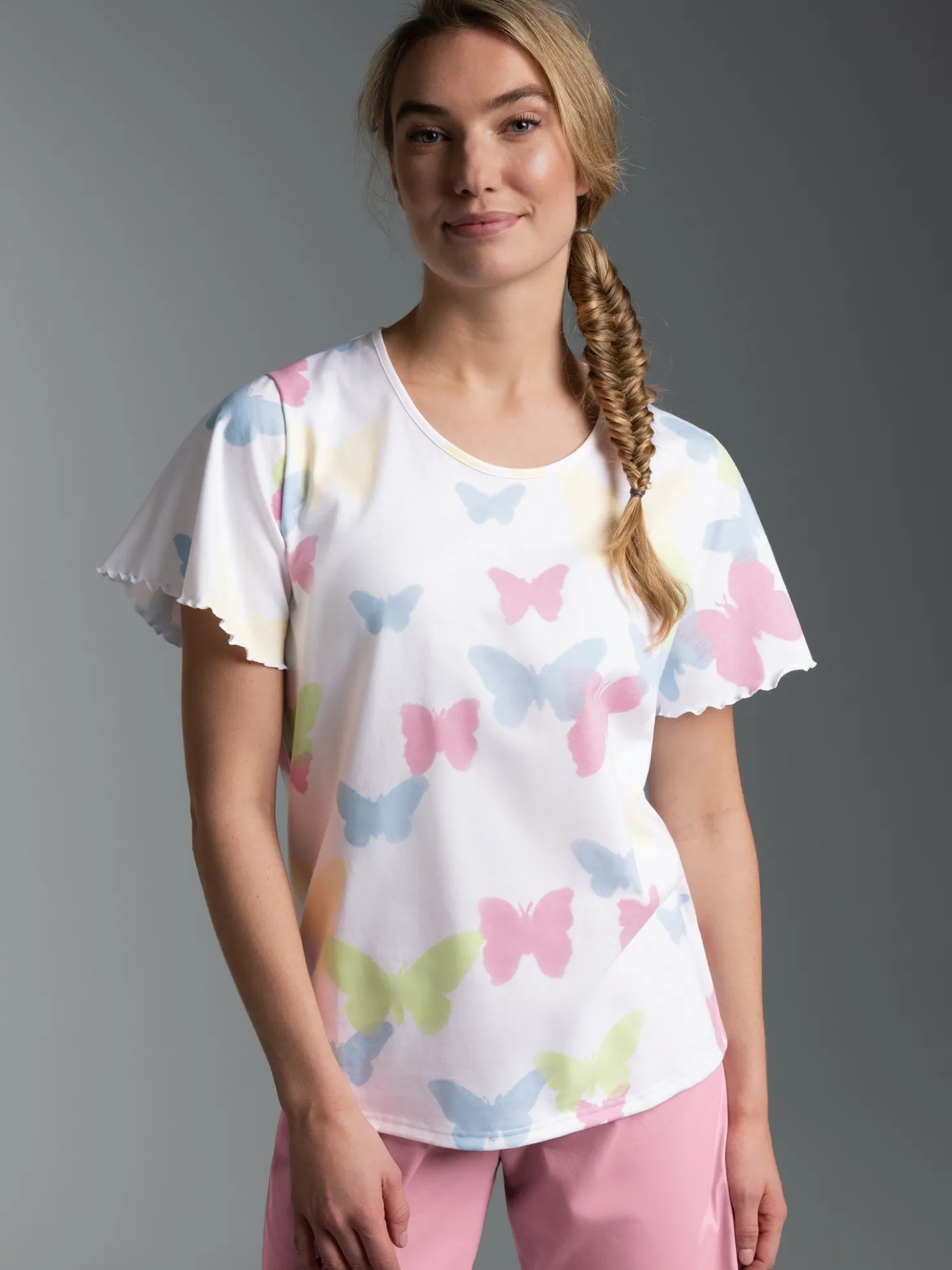 T-Shirt mit Allover-Druck "Schmetterlinge" Weiss