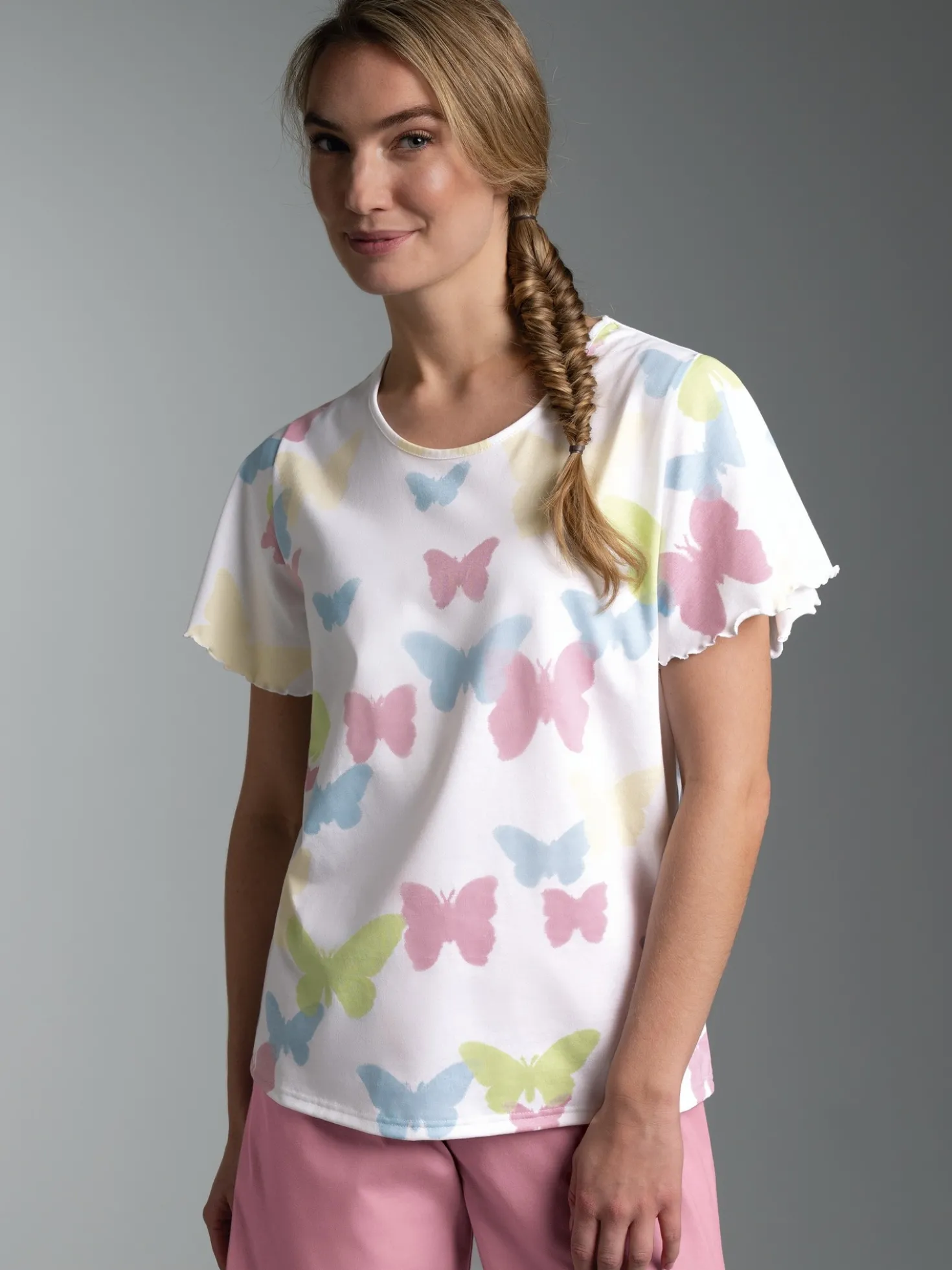 T-Shirt mit Allover-Druck "Schmetterlinge" Weiss