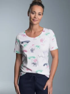 T-Shirt mit Allover Safari-Print Weiss