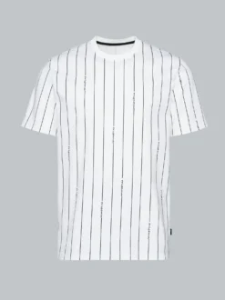T-Shirt mit Allover Streifen-Muster Weiss