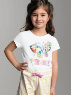 T-Shirt mit buntem Schmetterling-Printmotiv Weiss
