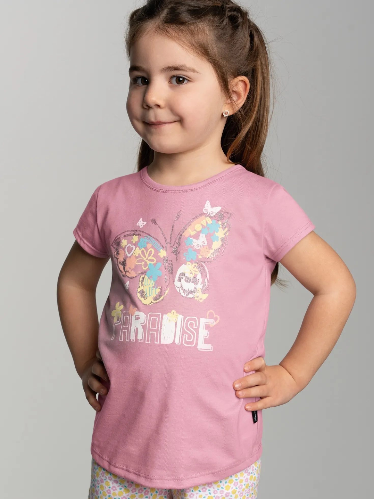 T-Shirt mit buntem Schmetterling-Printmotiv Lilie