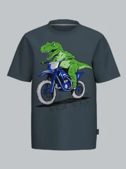 T-Shirt mit Dino Motiv "No Risk No Fun" Anthrazit