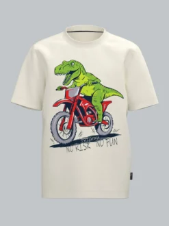 T-Shirt mit Dino Motiv "No Risk No Fun" Natur