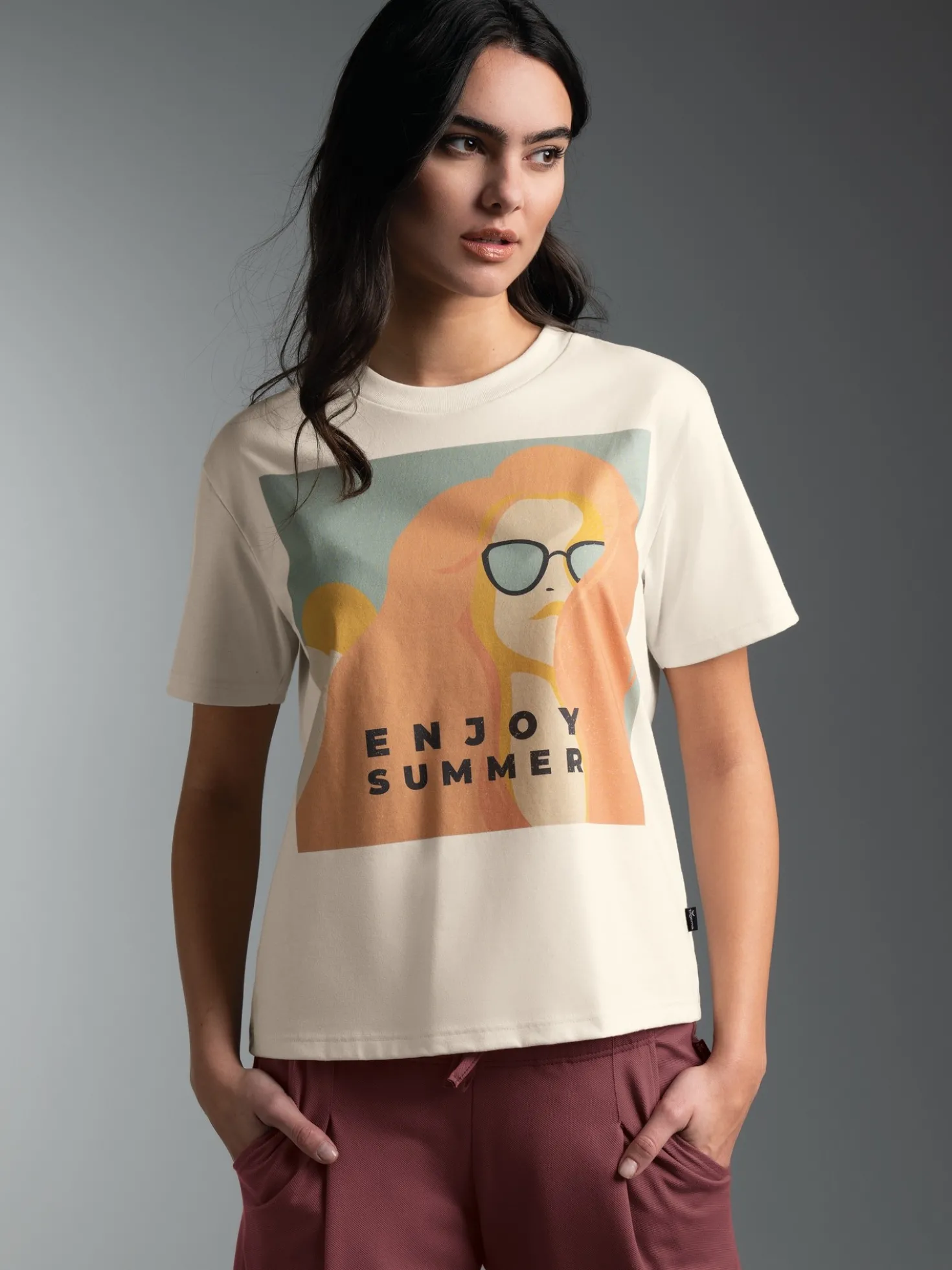 T-Shirt mit Druck "Enjoy Summer" Natur