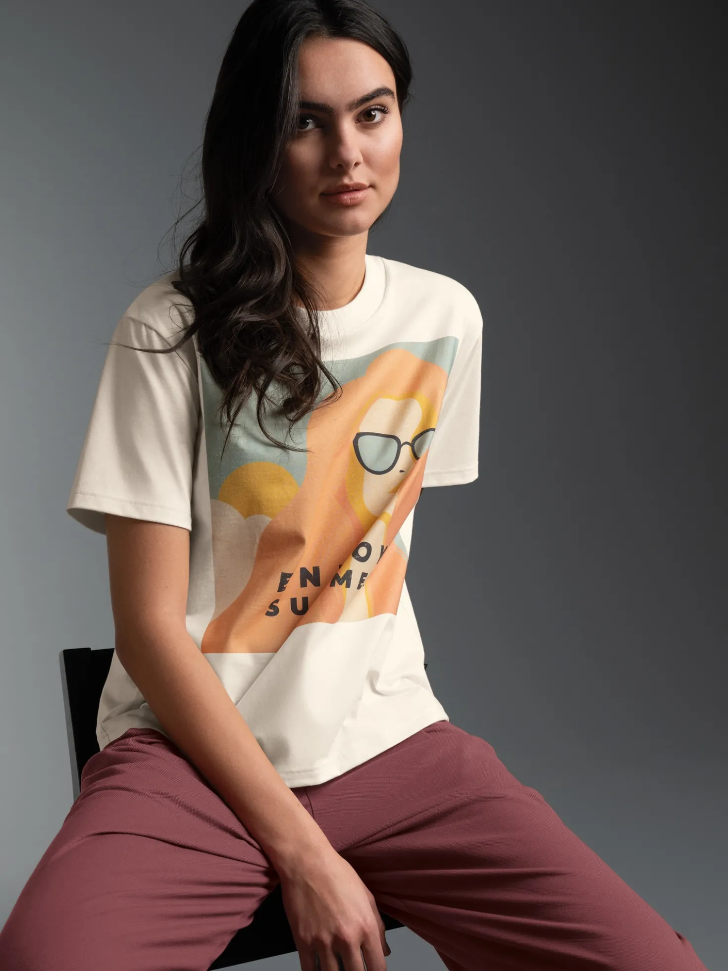 T-Shirt mit Druck "Enjoy Summer" Natur