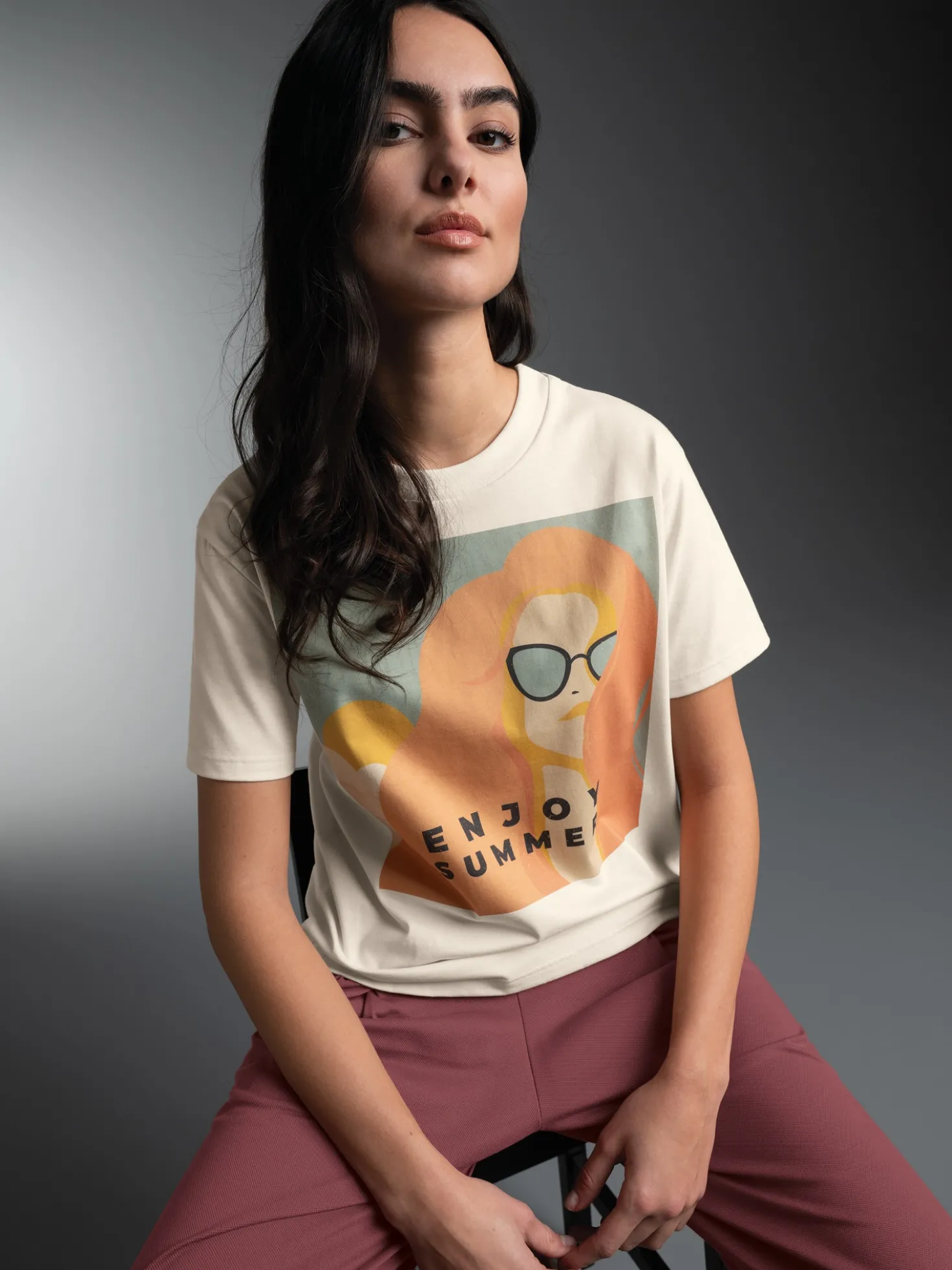 T-Shirt mit Druck "Enjoy Summer" Natur