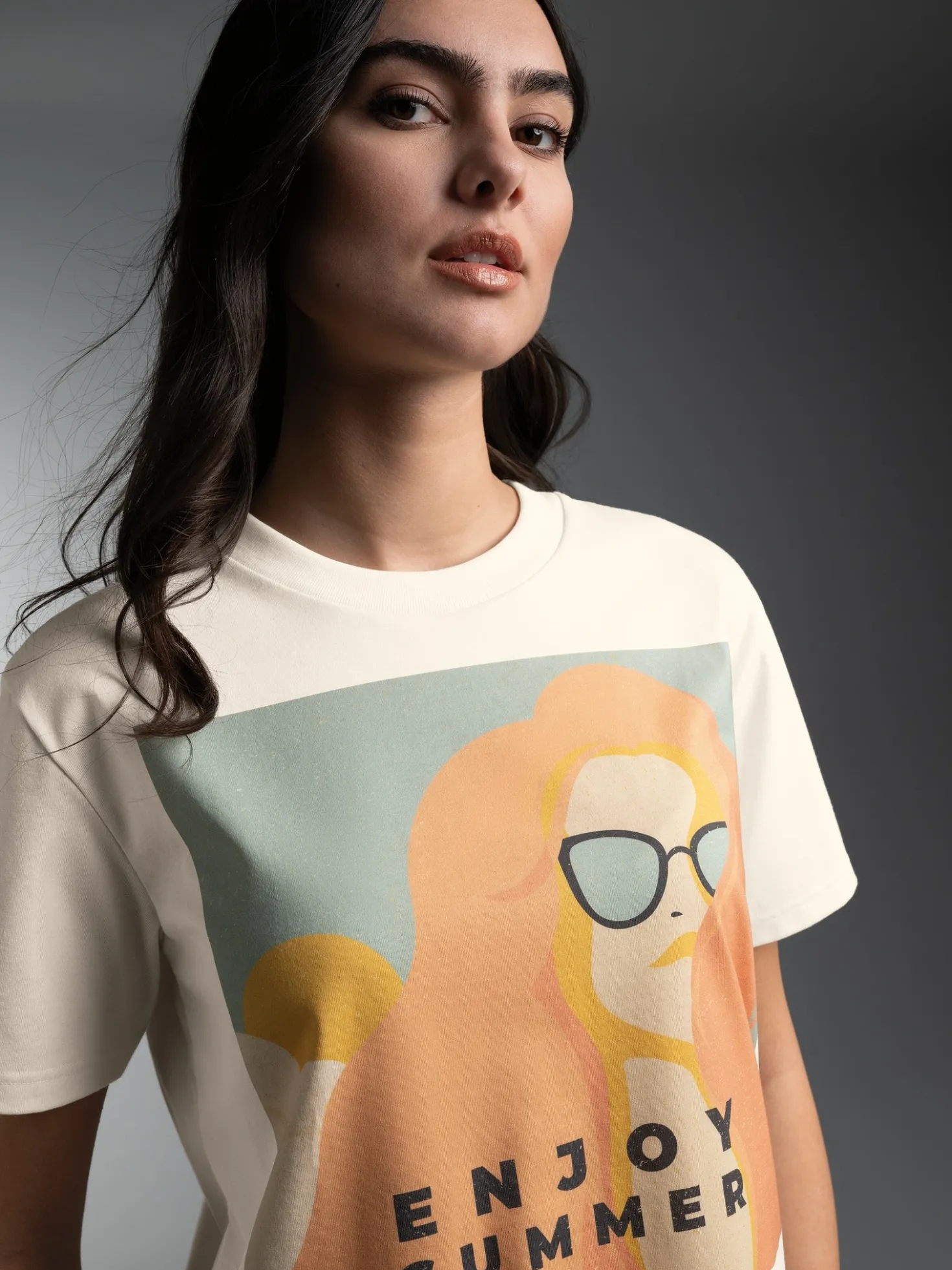 T-Shirt mit Druck "Enjoy Summer" Natur