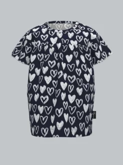 T-Shirt mit Druckknöpchen und Allover-Druck "Herzen" Navy