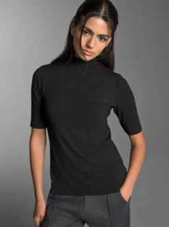 T-Shirt mit elastischem Stehkragen Schwarz