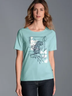 T-Shirt mit floralem Leo-Print Gletscher