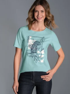 T-Shirt mit floralem Leo-Print Gletscher