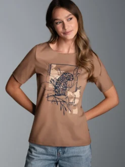 T-Shirt mit floralem Leo-Print Haselnuss