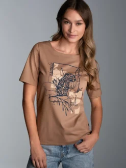 T-Shirt mit floralem Leo-Print Haselnuss
