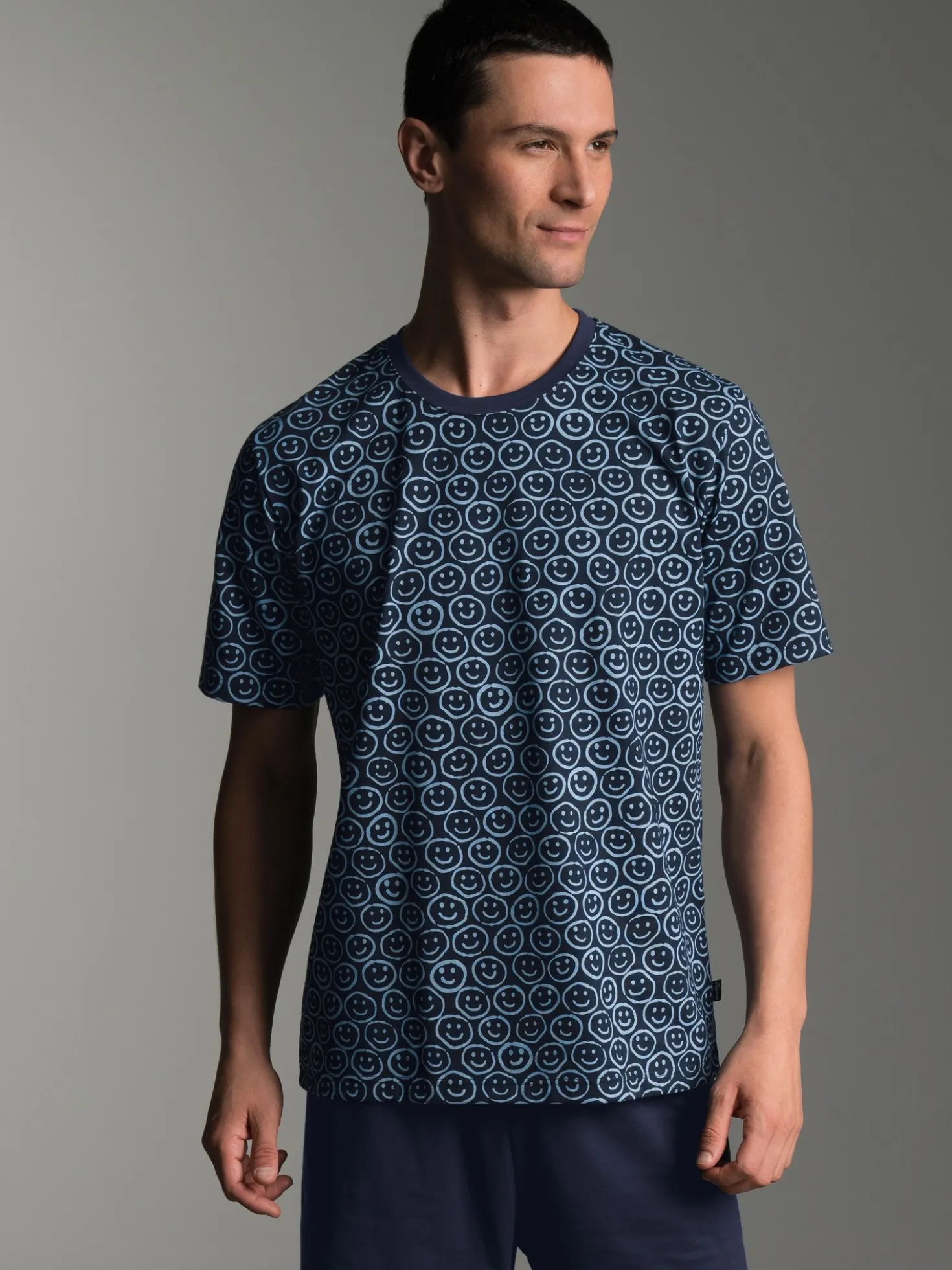 T-Shirt mit freundlichem Smiley-Muster Navy