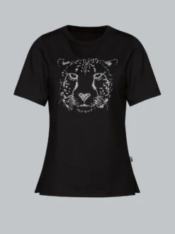 T-Shirt mit glitzerndem Leopardenprint Schwarz