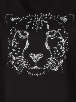 T-Shirt mit glitzerndem Leopardenprint Schwarz