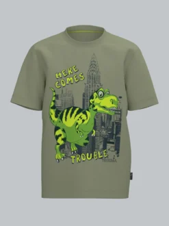 T-Shirt mit großem Dino-Printmotiv Salbei