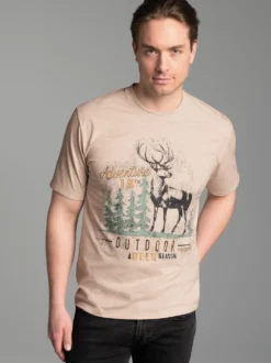 T-Shirt mit großem Hirsch-Printmotiv Sand-melange