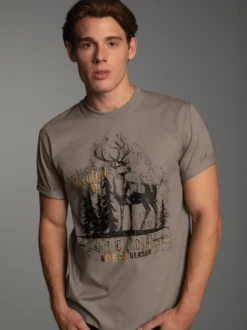 T-Shirt mit großem Hirsch-Printmotiv Taupe