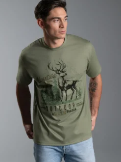 T-Shirt mit großem Hirsch-Printmotiv Salbei