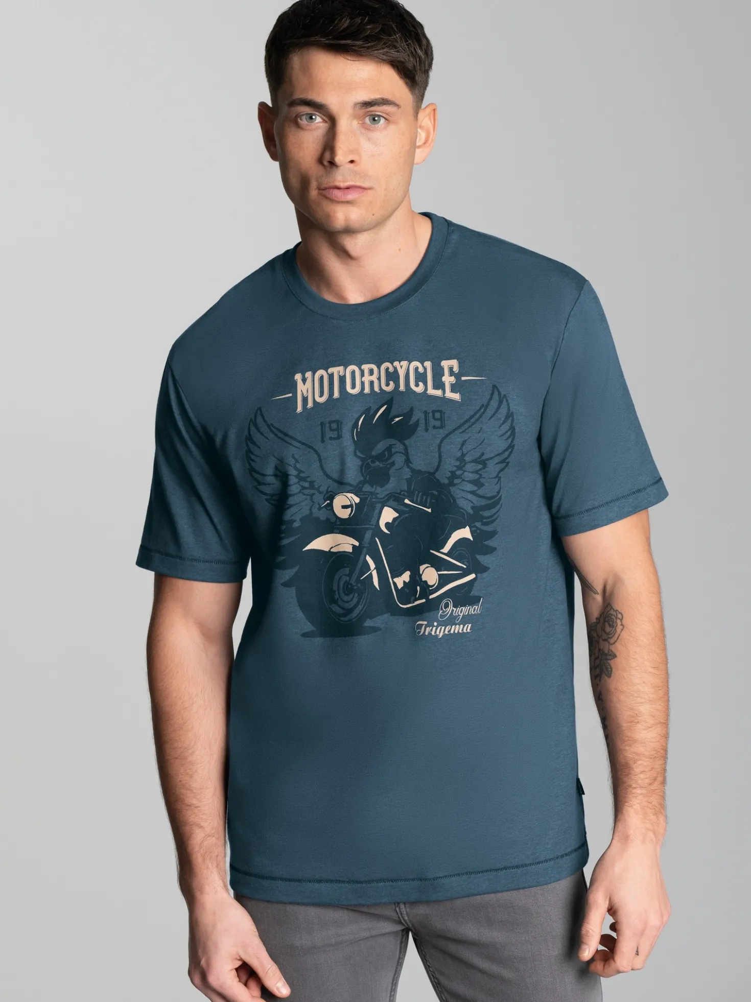 T-Shirt mit großem Motorrad-Printmotiv Jeans-melange