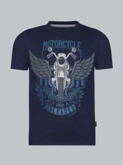 T-Shirt mit großem Motorrad-Printmotiv Navy