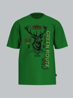 T-Shirt mit Hirsch Motiv Wiesengrün