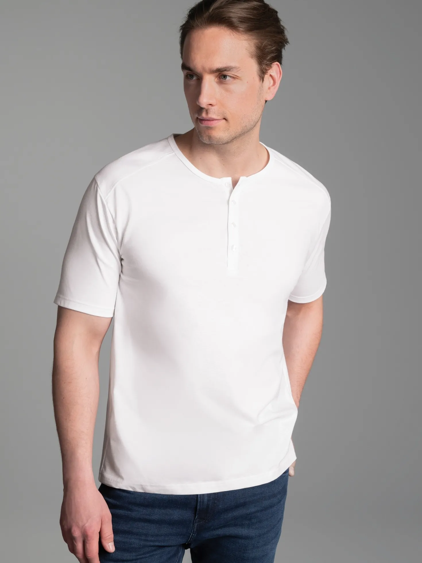 T-Shirt mit Knopfleiste DELUXE Baumwolle Weiss
