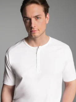 T-Shirt mit Knopfleiste DELUXE Baumwolle Weiss