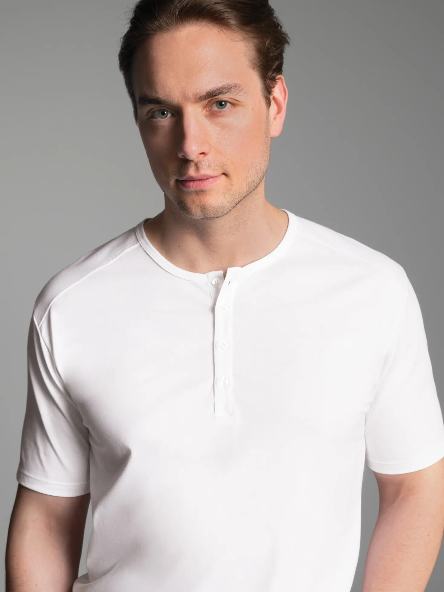 T-Shirt mit Knopfleiste DELUXE Baumwolle Weiss