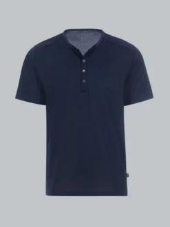 T-Shirt mit Knopfleiste DELUXE Baumwolle Navy
