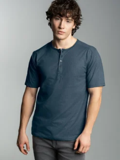 T-Shirt mit Knopfleiste DELUXE Baumwolle Jeans-melange