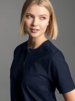 T-Shirt mit Knopfleiste DELUXE Baumwolle Navy
