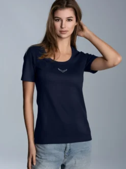 T-Shirt mit Kristallsteinen Navy