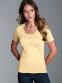 T-Shirt mit Kristallsteinen Vanille