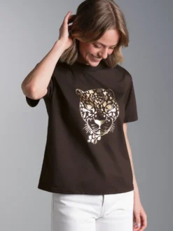 T-Shirt mit Leopoarden Print in Goldoptik Mocca