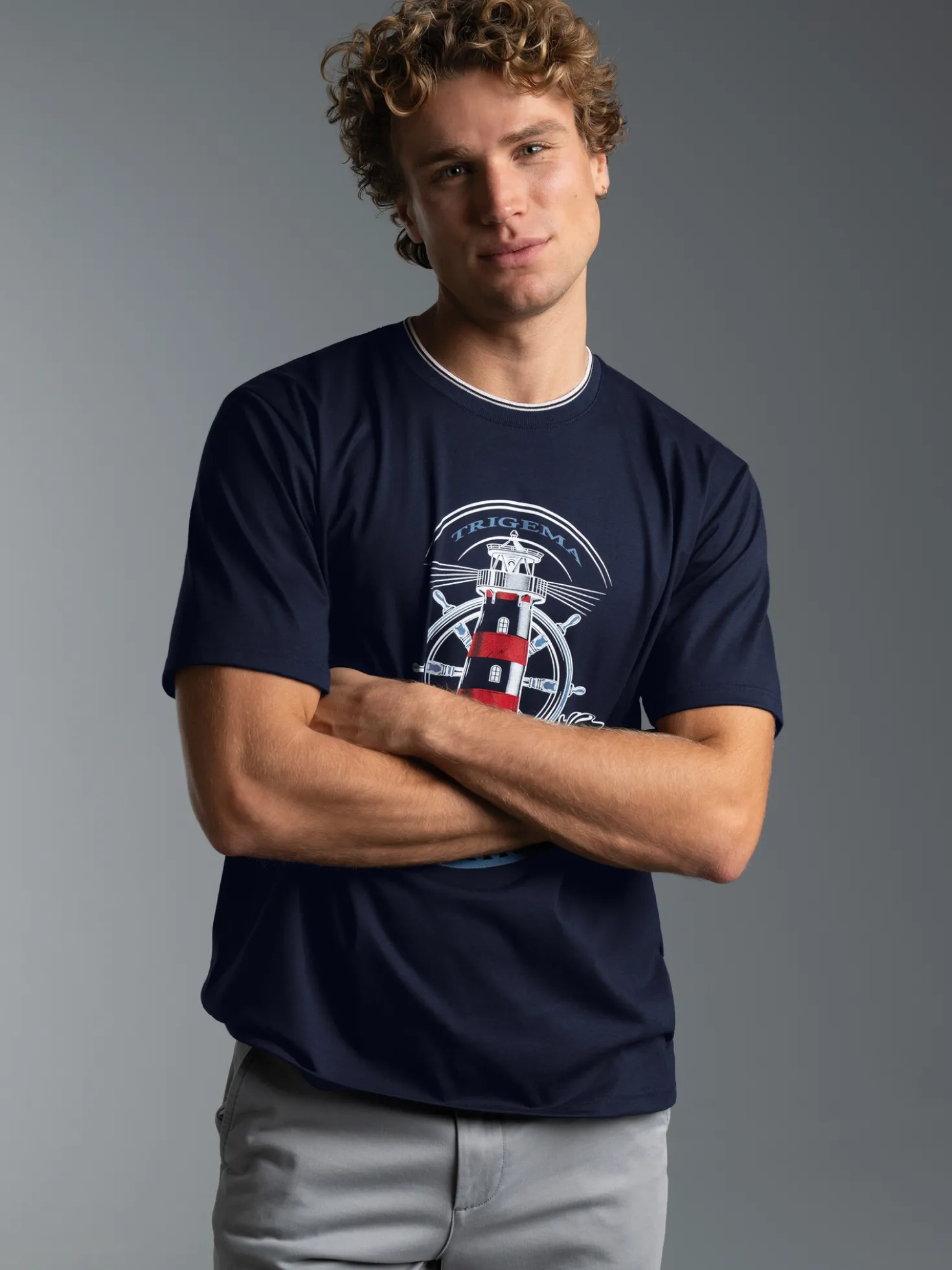 T-Shirt mit Leuchtturm Motiv Navy