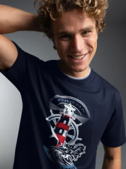 T-Shirt mit Leuchtturm Motiv Navy