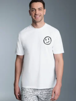 T-Shirt mit lustigem Smiley-Printmotiv Weiss