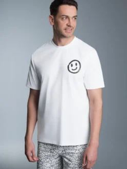 T-Shirt mit lustigem Smiley-Printmotiv Weiss