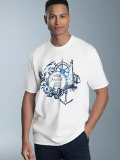 T-Shirt mit maritimem Printmotiv Weiss