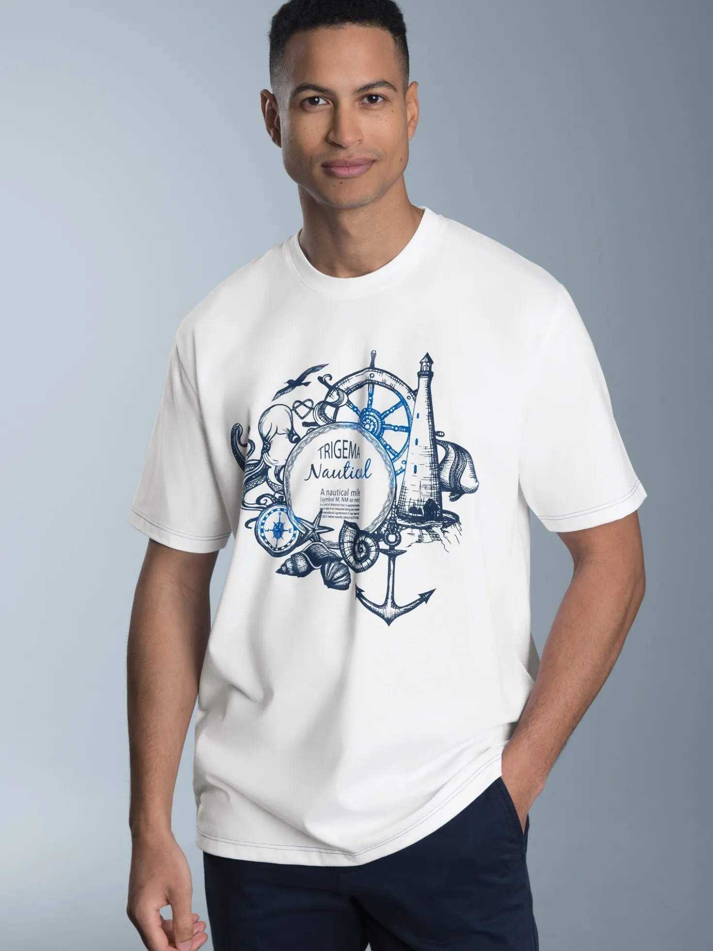 T-Shirt mit maritimem Printmotiv Weiss