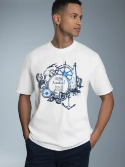 T-Shirt mit maritimem Printmotiv Weiss