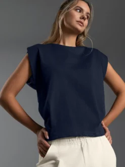T-Shirt mit modischen Falten Navy