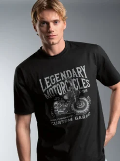 T-Shirt mit Motorrad Print Legendary Schwarz