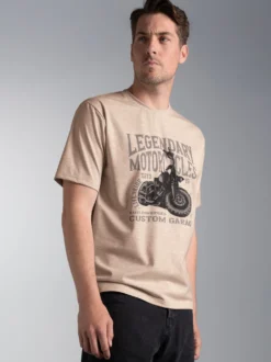 T-Shirt mit Motorrad Print Legendary Sand-melange