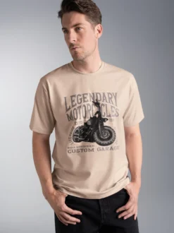 T-Shirt mit Motorrad Print Legendary Sand-melange